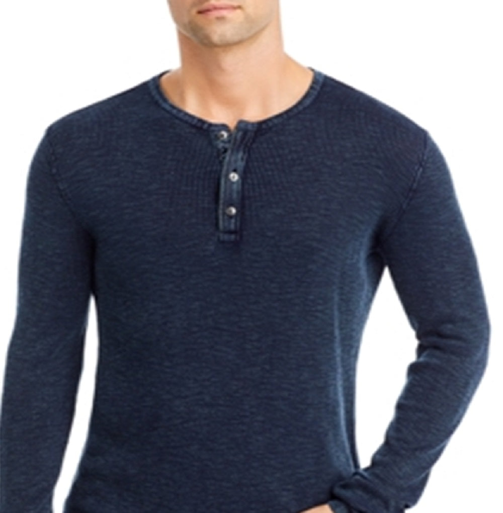 John Varvatos Men's Memphis Waffle Henley T-Shirt Blue Size X-Large