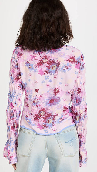 Free People Women's Venice Floral Tie Front Top Purple Size X-Small