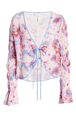 Free People Women's Venice Floral Tie Front Top Purple Size Small