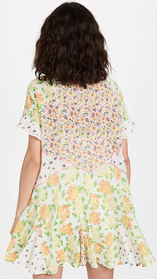 Free People Women's Wildflower Patchwork Cotton Minidress Brown Size Medium