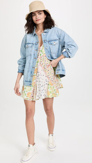 Free People Women's Wildflower Patchwork Cotton Minidress Brown Size Medium