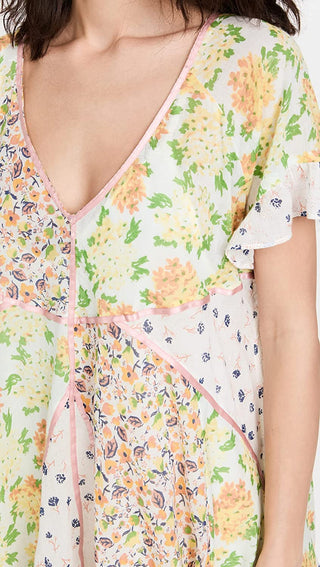 Free People Women's Wildflower Patchwork Cotton Minidress Brown Size Medium