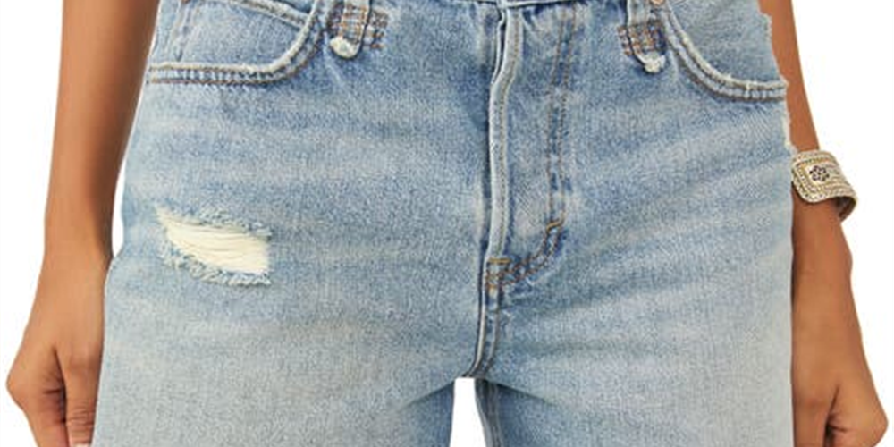 Free People Women's Makai High Waist Cutoff Shorts Blue Size 28