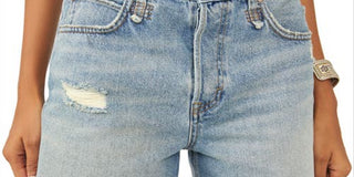 Free People Women's Makai High Waist Cutoff Shorts Blue Size 28