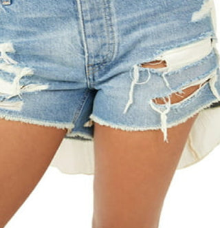 Free People Women's Maggie Distressed Shorts Blue Size 30