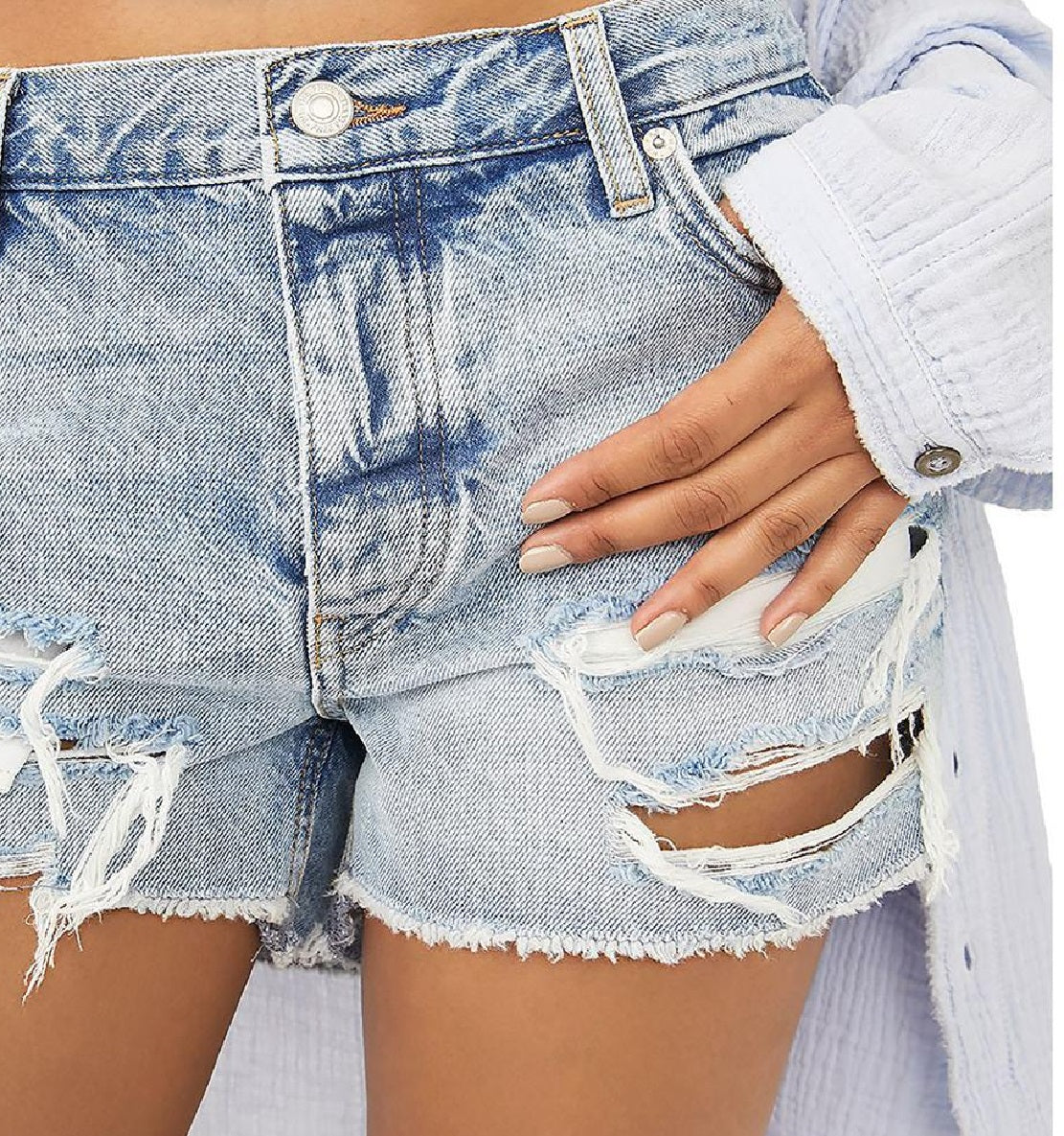 Free People Women's Maggie Distressed Shorts Blue Size 26