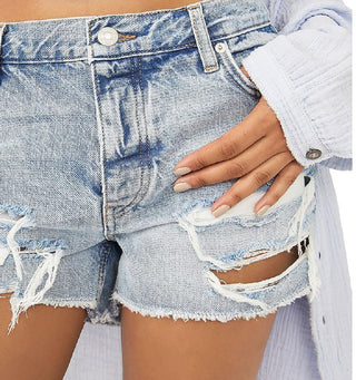 Free People Women's Maggie Distressed Shorts Blue Size 26