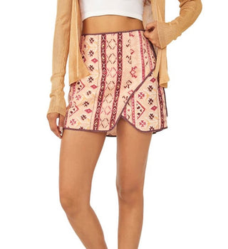 Free People Women's Cleo Print Faux Wrap Cotton Miniskirt Brown Size 0