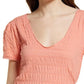 Free People Women's Sugar Cube V-Neck T-Shirt Pink Size Small