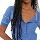 Free People Women's On The Run Cotton Blend Henley Blue Size Medium