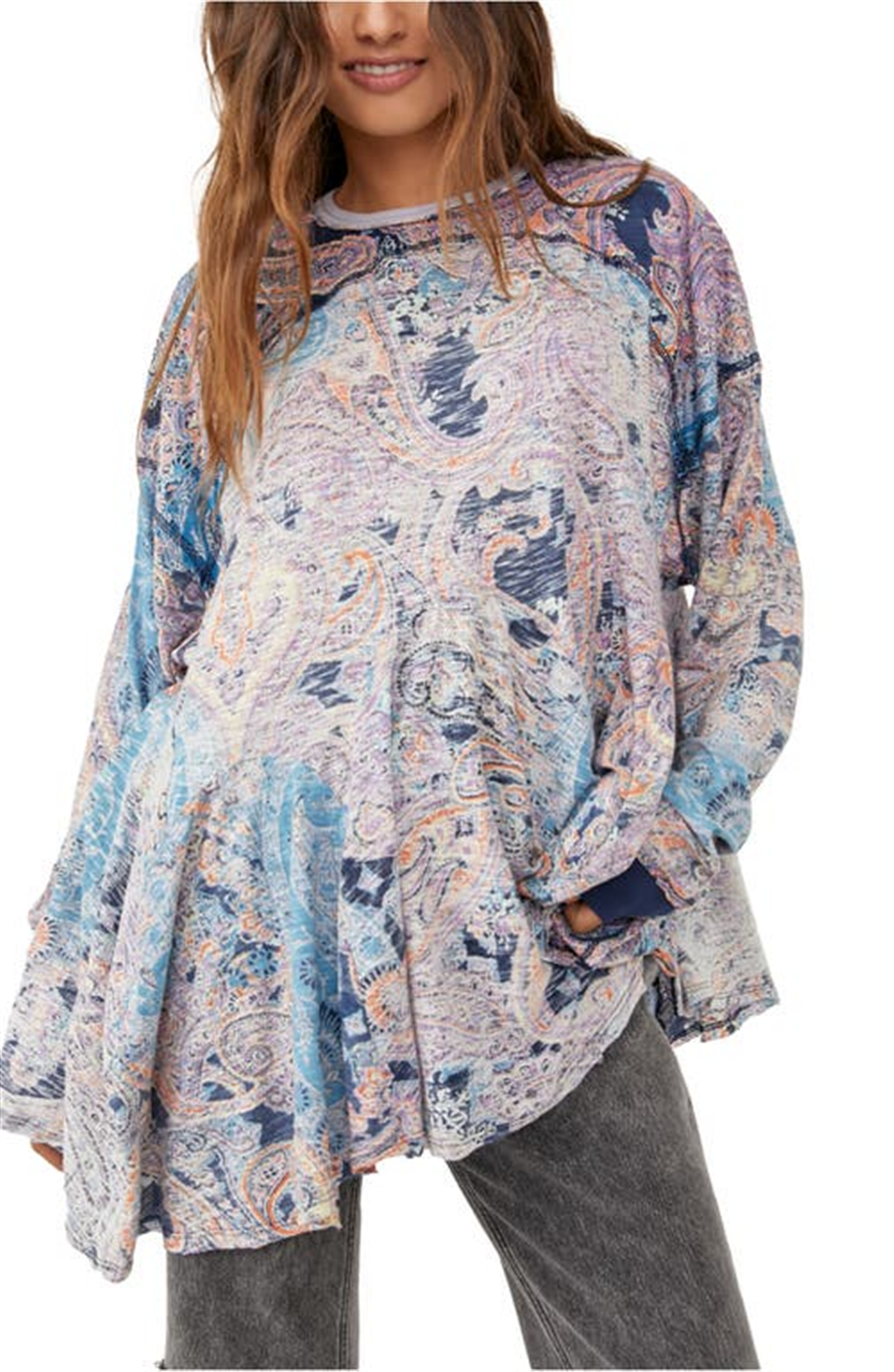 Free People Women's Making Circles Paisley Cotton & Modal T-Shirt Blue Size X-Small