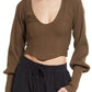 Free People Women's Petra U Neck Cotton Blend Crop Top Brown Size Medium