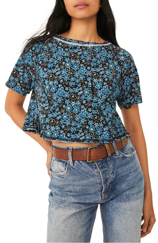 Free People Women's Sammie Stripe Crop Cotton Raglan Tee Black Size Large