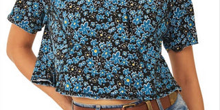 Free People Women's Sammie Stripe Crop Cotton Raglan Tee Black Size Large