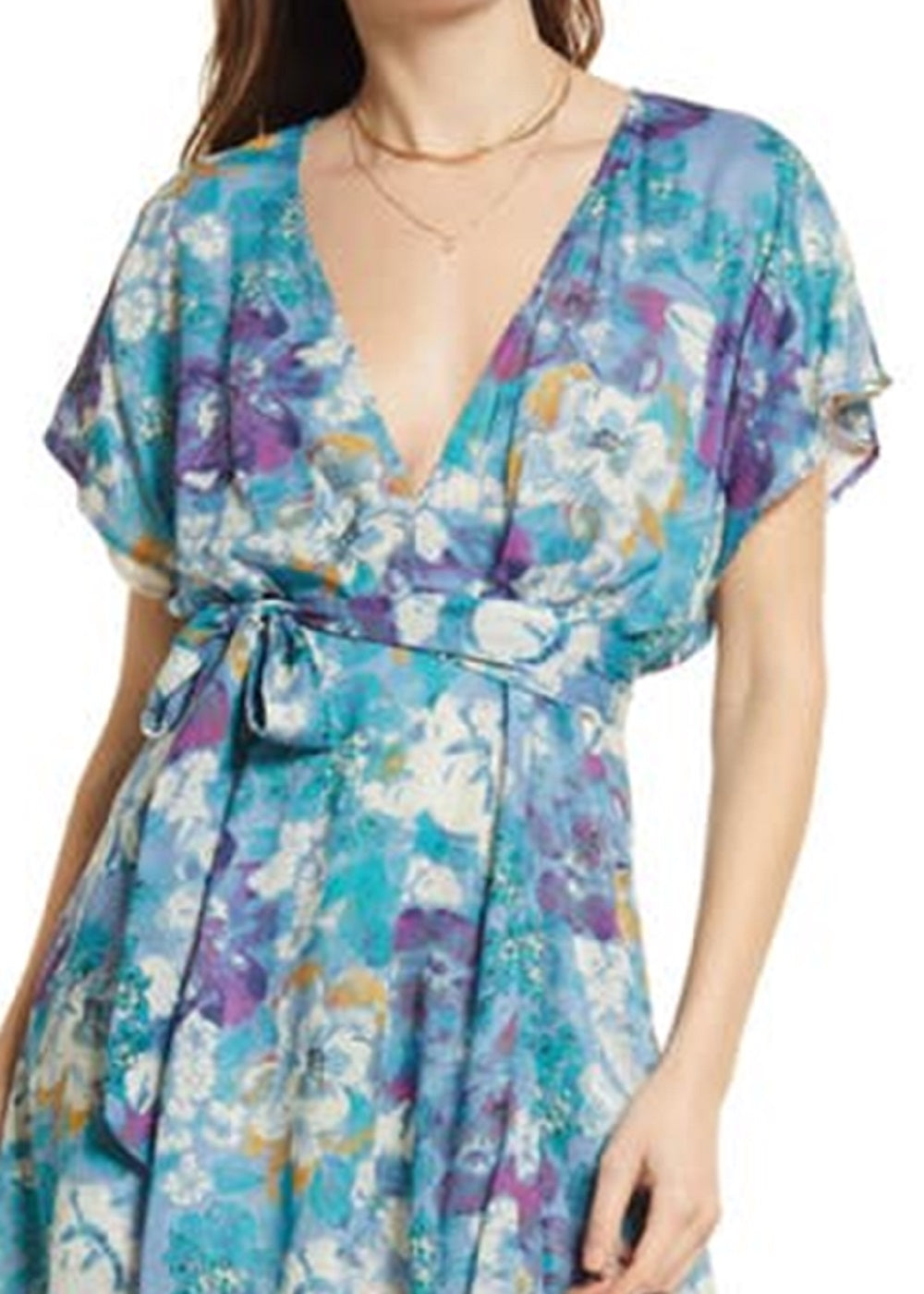 Free People Women's Freddy Tie Waist Minidress Blue Size Large