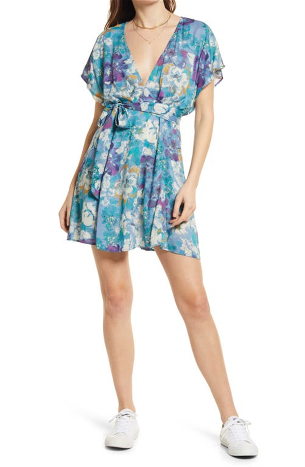 Free People Women's Freddy Tie Waist Minidress Blue Size Large