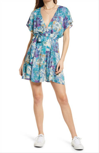 Free People Women's Freddy Tie Waist Minidress Blue Size Large