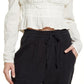 Free People Women's Chloe Smocked Tie Neck Cotton Top White Size X-Small