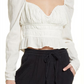 Free People Women's Chloe Smocked Tie Neck Cotton Top White Size Medium