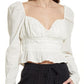 Free People Women's Chloe Smocked Tie Neck Cotton Top White Size Medium