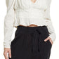Free People Women's Chloe Smocked Tie Neck Cotton Top White Size Medium