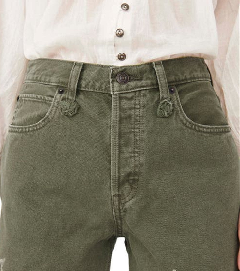 Free People Women's Makai Ripped Cutoff Denim Shorts Green Size 28