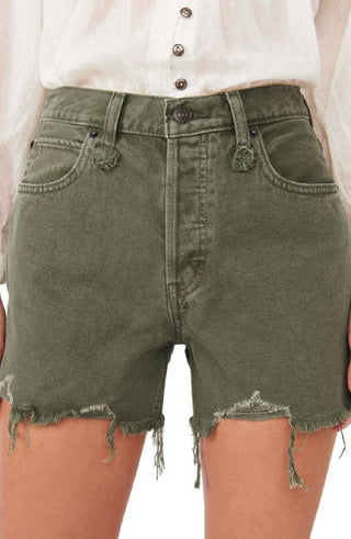 Free People Women's Makai Ripped Cutoff Denim Shorts Green Size 29