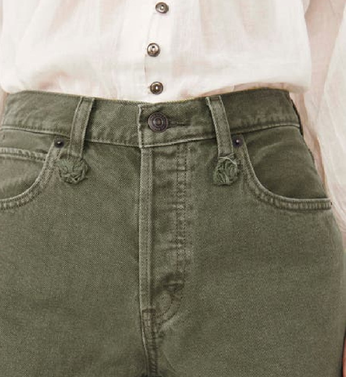 Free People Women's Makai Ripped Cutoff Denim Shorts Green Size 29