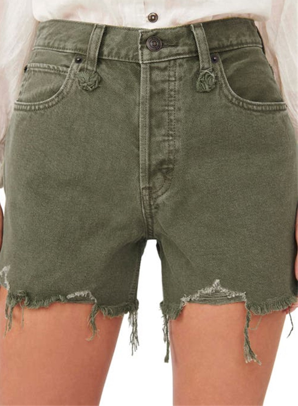 Free People Women's Makai Ripped Cutoff Denim Shorts Green Size 30