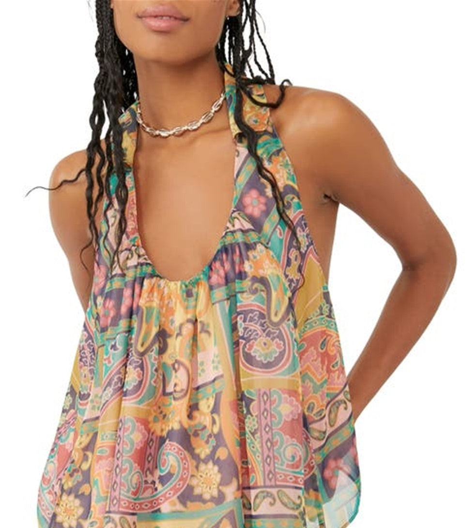 Free People Women's Strawberry Print Halter Tank Green Size X-Small