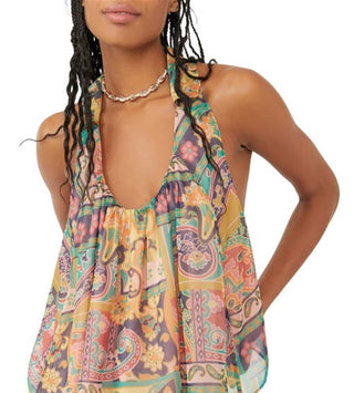 Free People Women's Strawberry Print Halter Tank Green Size X-Small