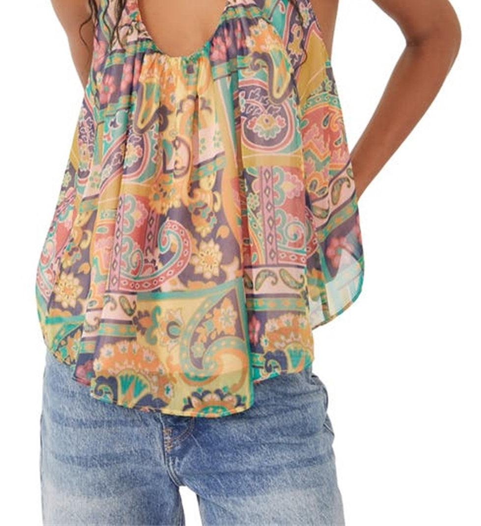 Free People Women's Strawberry Print Halter Tank Green Size X-Small