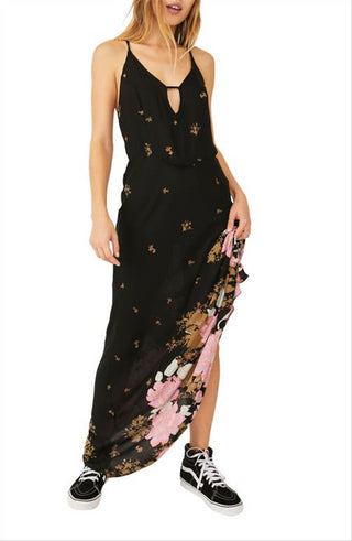 Free People Women's Get To You Floral Maxi Sundress Black Size Medium