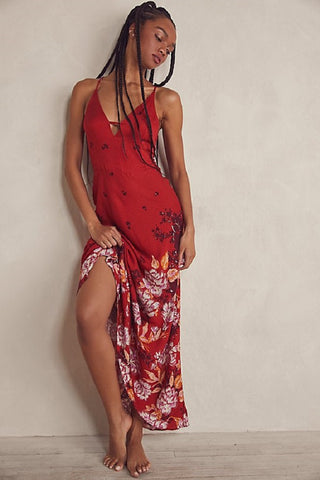 Free People Women's Get To You Floral Maxi Sundress Red Size X-Small