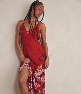 Free People Women's Get To You Floral Maxi Sundress Red Size X-Small