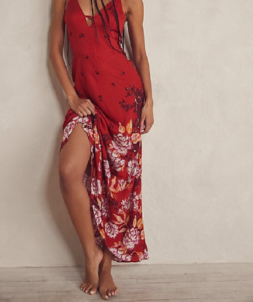 Free People Women's Get To You Floral Maxi Sundress Red Size X-Small