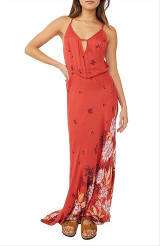 Free People Women's Get To You Floral Maxi Sundress Red Size X-Large