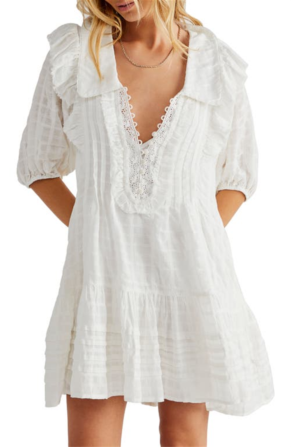Free People Women's Elora Tonal Windowpane Check Minidress White Size X-Small