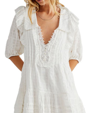 Free People Women's Elora Tonal Windowpane Check Minidress White Size X-Small