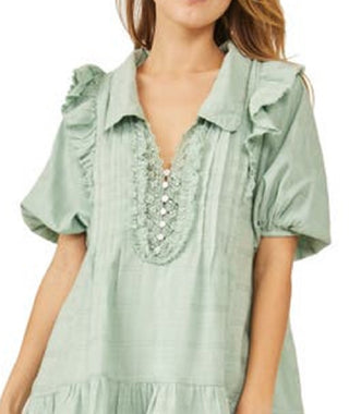 Free People Women's Elora Tonal Windowpane Check Minidress Green Size X-Small