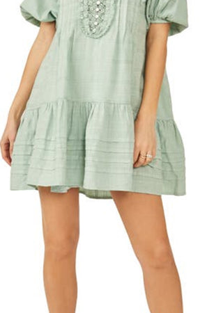 Free People Women's Elora Tonal Windowpane Check Minidress Green Size X-Small