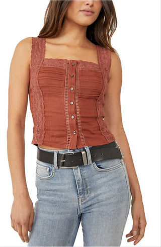 Free People Women's Maggie Lace Tank Brown Size X-Small