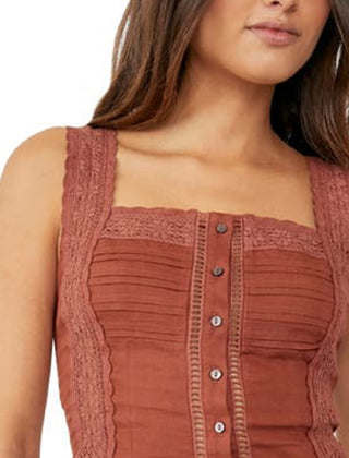 Free People Women's Maggie Lace Tank In Coconut Shell Brown Size Large