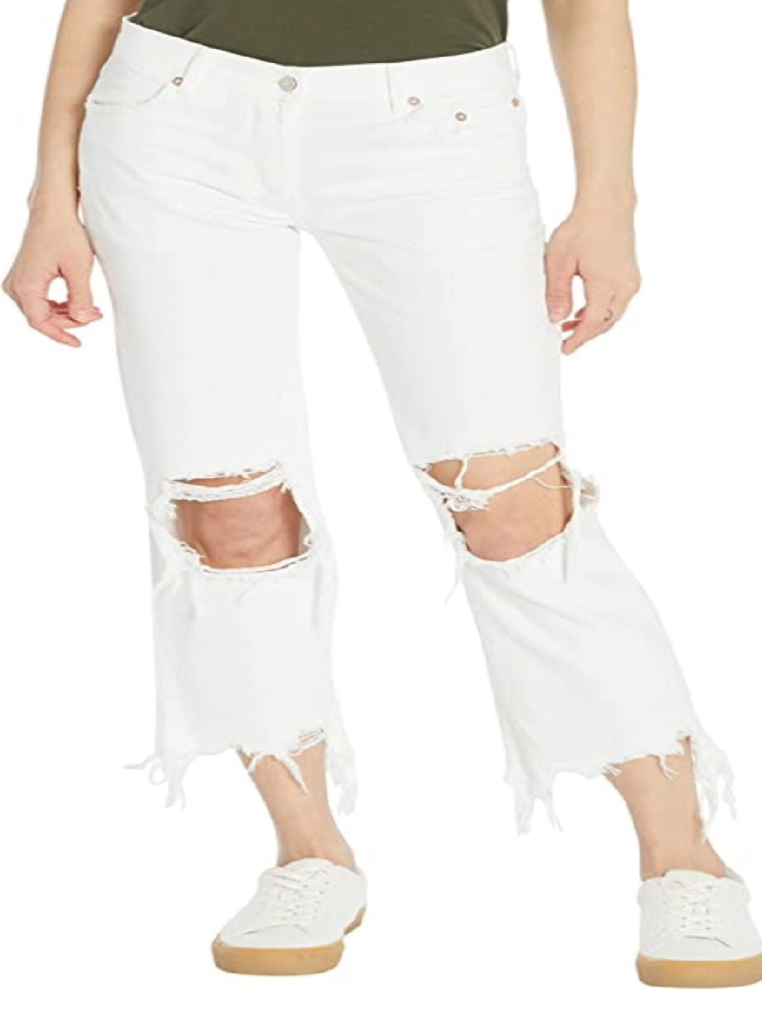 Free People Women'se Maggie Mid Rise Straight Leg White Size 26