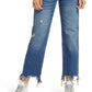 Free People Women's Maggie Ripped Ankle Straight Leg Jeans Blue Size 28