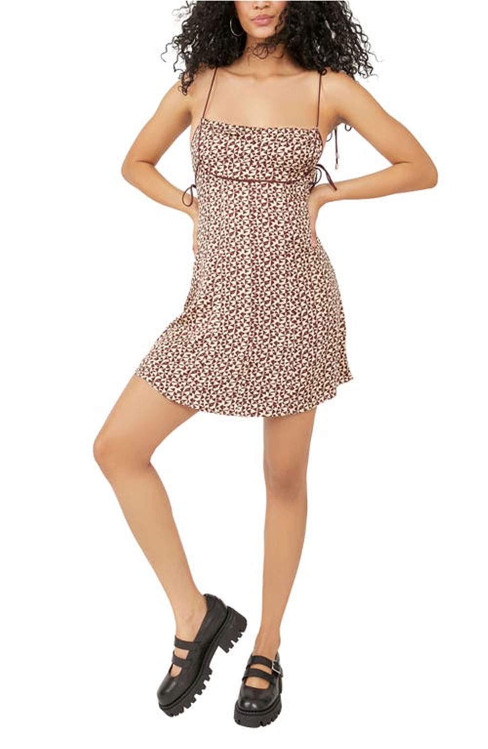 Free People Women's Kai Print Tie Strap Minidress Brown Size Small