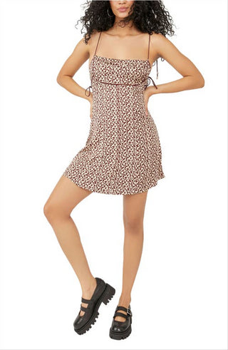 Free People Kai Print Minidress - Coffee Combo, Size Medium
