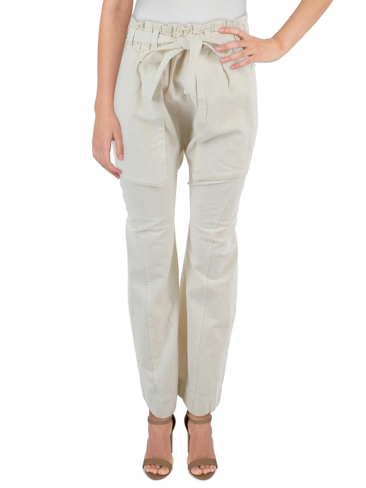 Free People Women's Sky Rider Straight Leg Paperbag Pants White Size Large