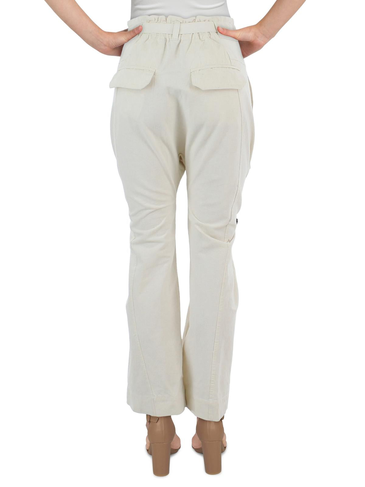 Free People Women's Sky Rider Straight Leg Paperbag Pants White Size Large