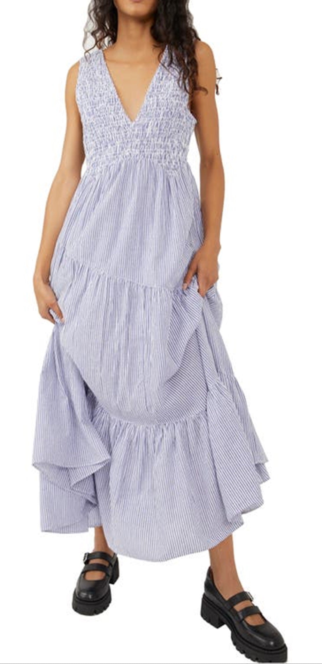 Free People Women's Sleeveless Smocked Tiered Maxi Dress White Size X-Small